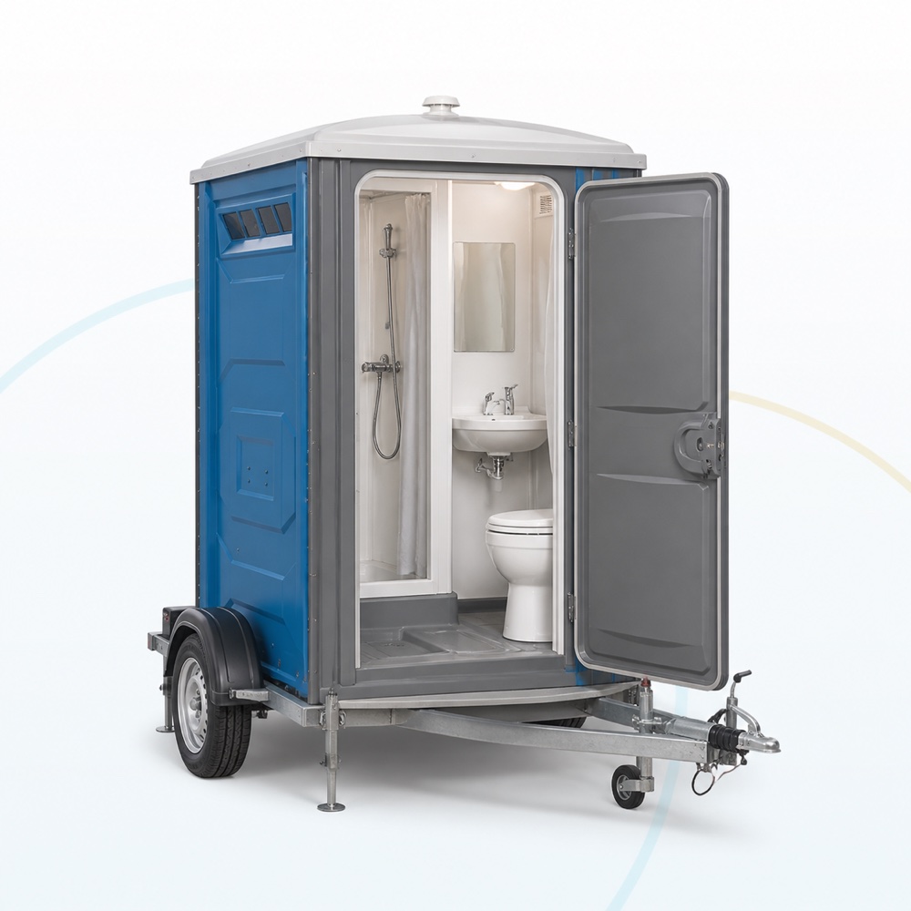 Volledige mobiele badkamer met douche, wastafel en toilet